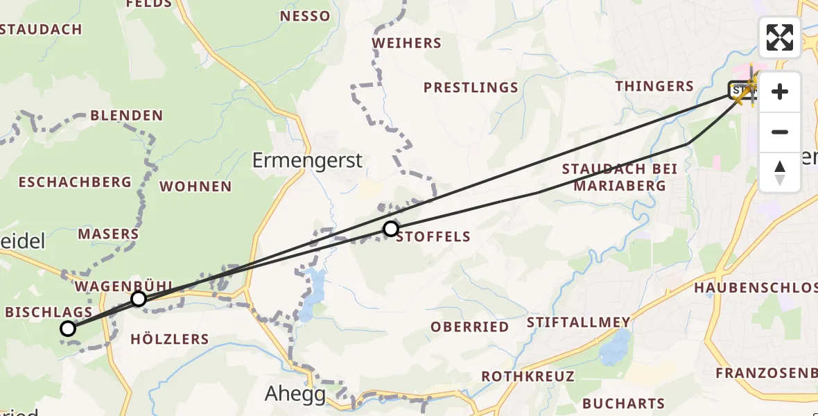 Flugroute Rettungshubschrauber Kempten (Allgäu) - Kempten (Allgäu), 16 April 2026, 18:34