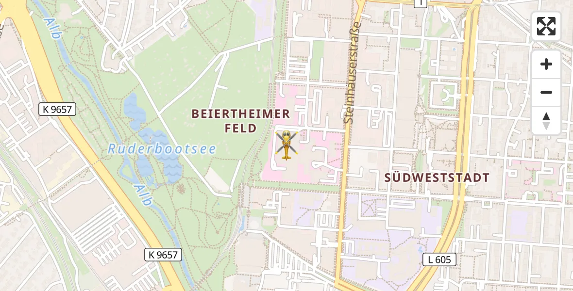 Flugroute Rettungshubschrauber Sankt Vincentius Hospital - Sankt Vincentius Hospital, 16 April 2026, 18:35
