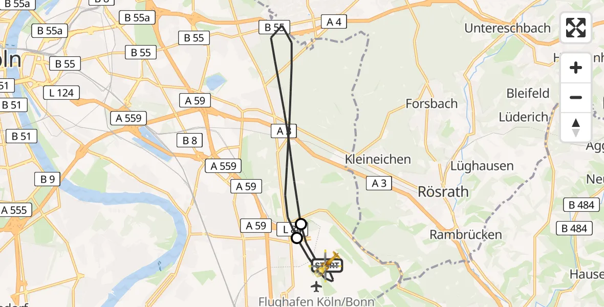 Flugroute Ambulanzhubschrauber Köln Bonn Flughafen - Köln Bonn Flughafen, 16 April 2026, 18:37