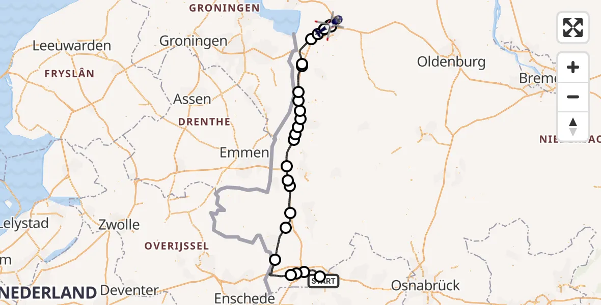 Flugroute Polizeihubschrauber Rheine - Leer (Ostfriesland), 16 April 2026, 18:45
