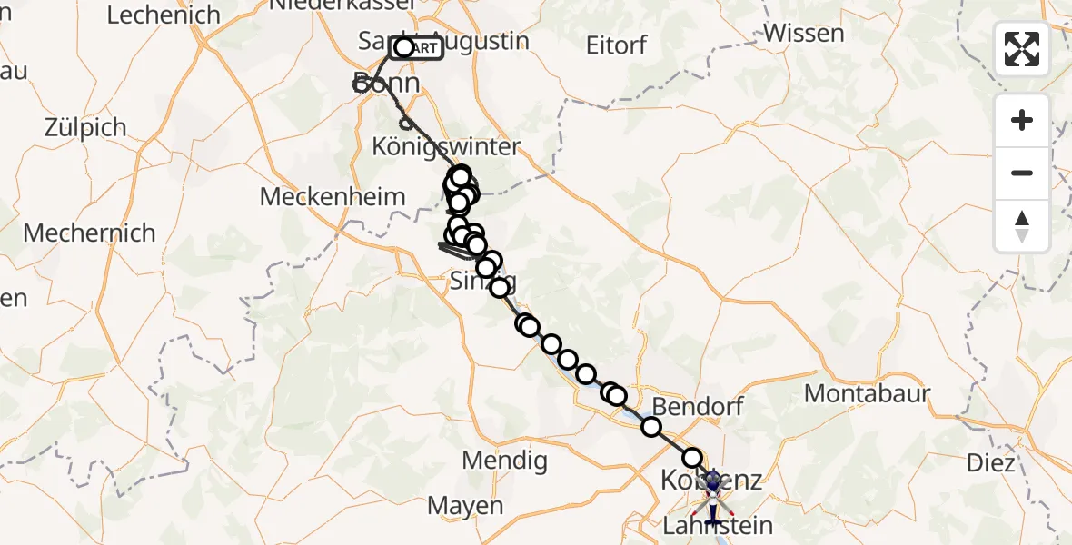 Flugroute Polizeihubschrauber Sankt Augustin - Koblenz, 16 April 2026, 18:52