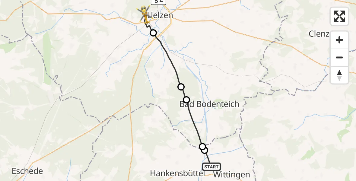 Flugroute Rettungshubschrauber Wittingen - Uelzen, 16 April 2026, 18:56