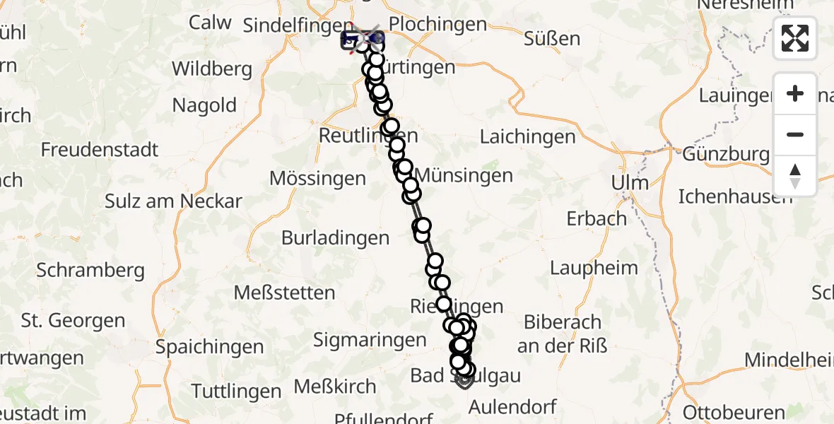 Flugroute Polizeihubschrauber Flughafen Stuttgart - Flughafen Stuttgart, 16 April 2026, 19:08