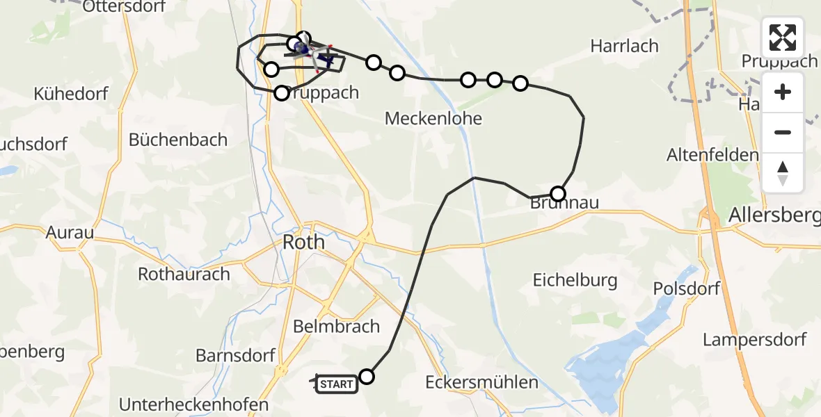 Flugroute Polizeihubschrauber Flugplatz Roth - Roth, 16 April 2026, 19:20