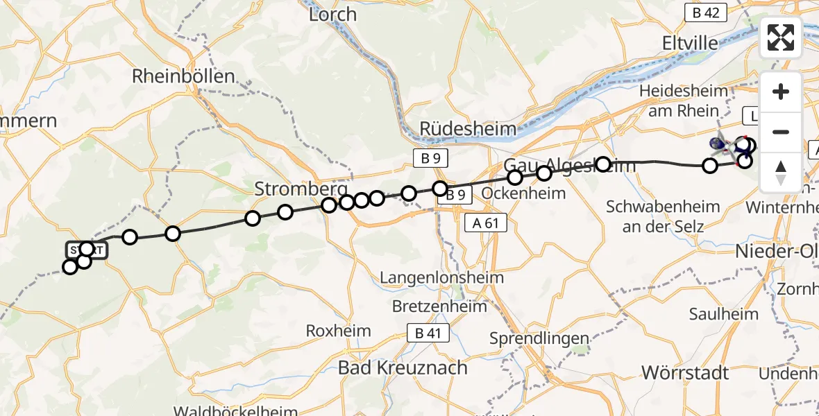 Flugroute Polizeihubschrauber Winterbach - Mainz-Finthen Flugplatz, 16 April 2026, 19:38