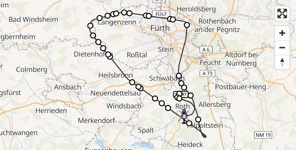 Flugroute Polizeihubschrauber Roth - Flugplatz Roth, 16 April 2026, 19:39