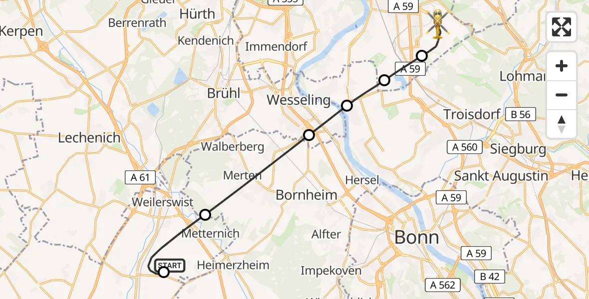 Flugroute Ambulanzhubschrauber Weilerswist UL - Köln Bonn Flughafen, 16 April 2026, 19:40