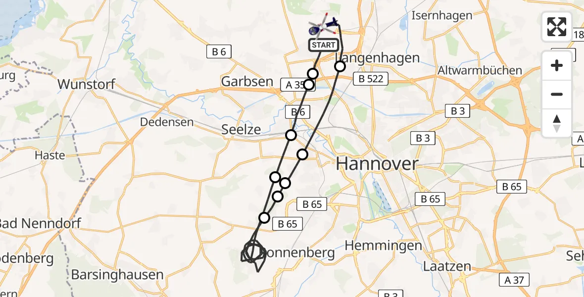 Flugroute Polizeihubschrauber Flughafen Hannover - Flughafen Hannover, 16 April 2026, 20:07
