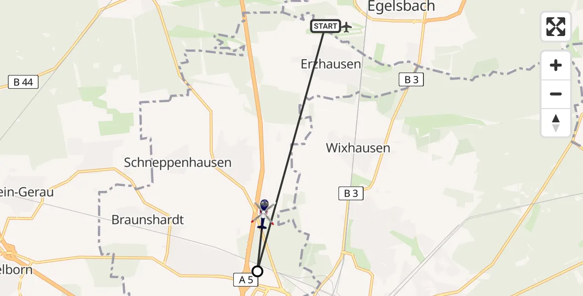 Flugroute Polizeihubschrauber Flughafen Frankfurt-Egelsbach - Weiterstadt, 16 April 2026, 21:00