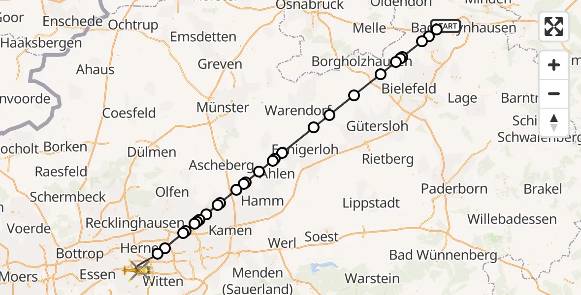 Flugroute Ambulanzhubschrauber Löhne - Bochum, 16 April 2026, 21:11