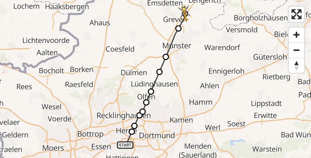 Flugroute Ambulanzhubschrauber Bochum - Christoph  Westfalen-ADAC, 16 April 2026, 22:21