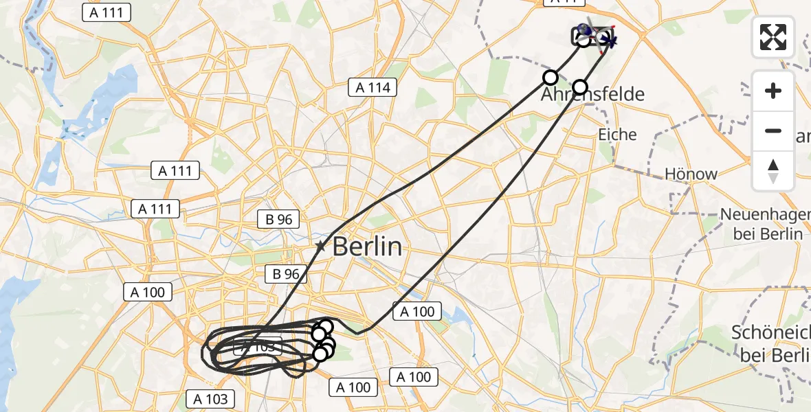 Flugroute Polizeihubschrauber Ahrensfelde Hubschrauberlandeplatz - Ahrensfelde Hubschrauberlandeplatz, 17 April 2026, 02:32