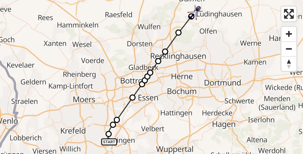 Flugroute Polizeihubschrauber Düsseldorf Flughafen - Lüdinghausen, 17 April 2026, 05:10