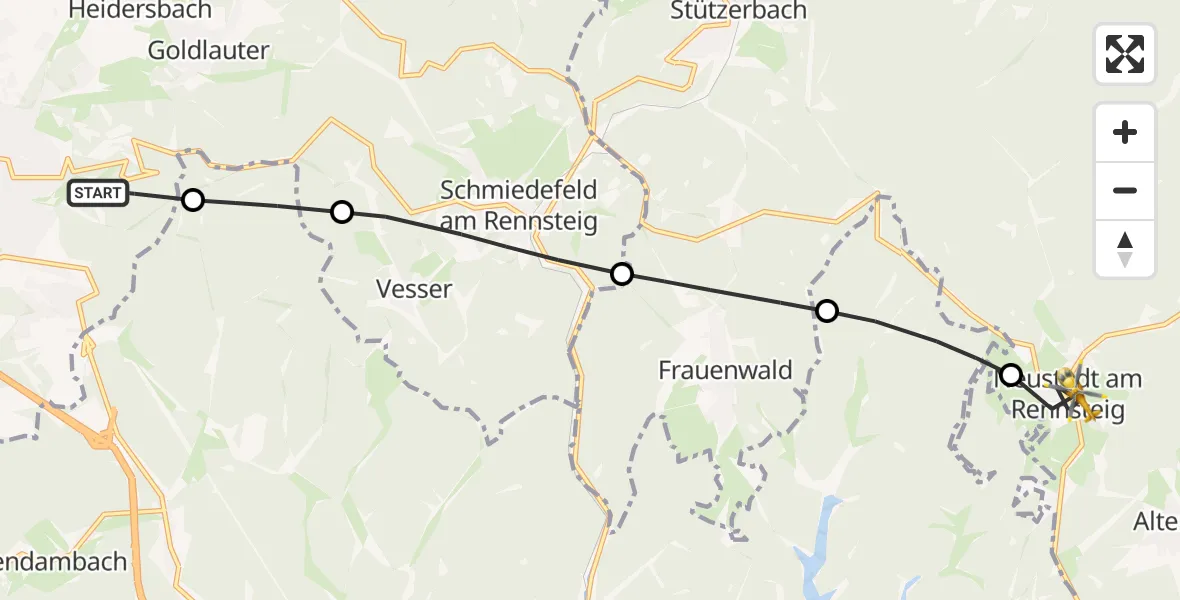 Flugroute Rettungshubschrauber Suhl - Großbreitenbach, 17 April 2026, 05:32