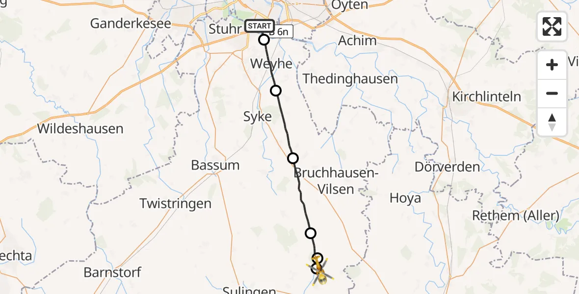 Flugroute Rettungshubschrauber Bremen - Siedenburg, 17 April 2026, 05:37