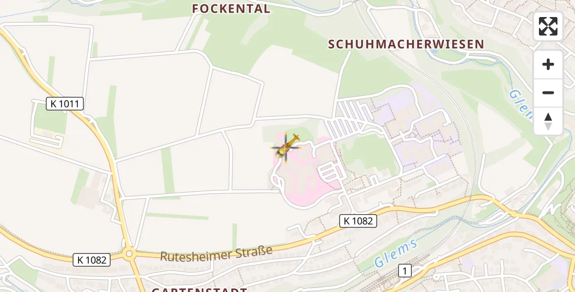 Flugroute Rettungshubschrauber Leonberg Hospital - Leonberg Hospital, 17 April 2026, 05:52