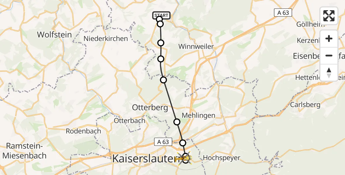 Flugroute Rettungshubschrauber Imsweiler UL - Kaiserslautern, 17 April 2026, 05:55