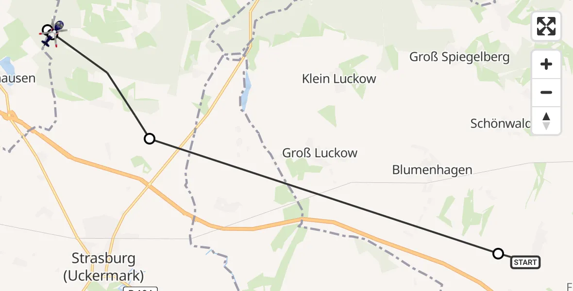 Flugroute Polizeihubschrauber Schönwalde - Strasburg (Uckermark), 17 April 2026, 05:56