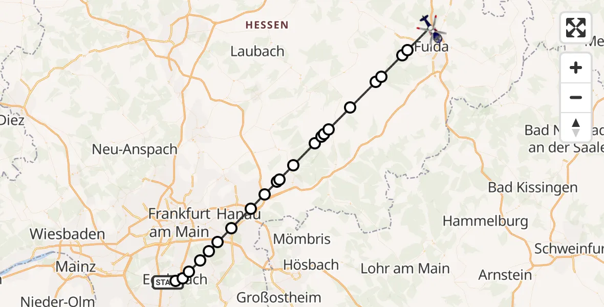 Flugroute Polizeihubschrauber Flughafen Frankfurt-Egelsbach - Fulda, 17 April 2026, 05:58