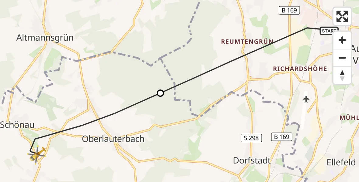 Flugroute Rettungshubschrauber Auerbach/Vogtl. - Falkenstein/Vogtl., 17 April 2026, 06:10