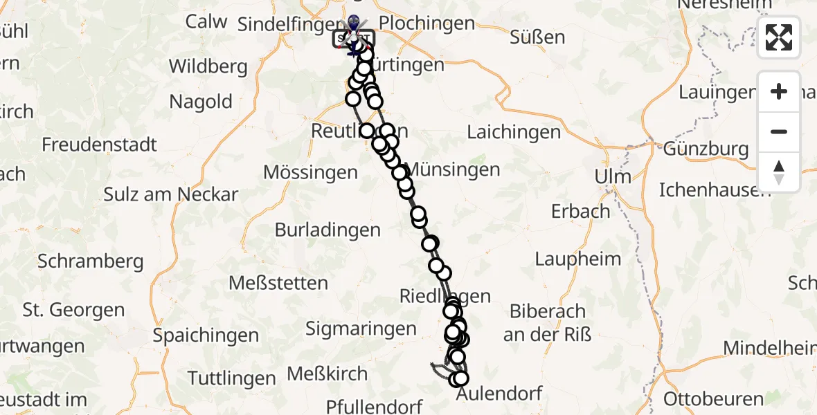 Flugroute Polizeihubschrauber Flughafen Stuttgart - Flughafen Stuttgart, 17 April 2026, 06:17