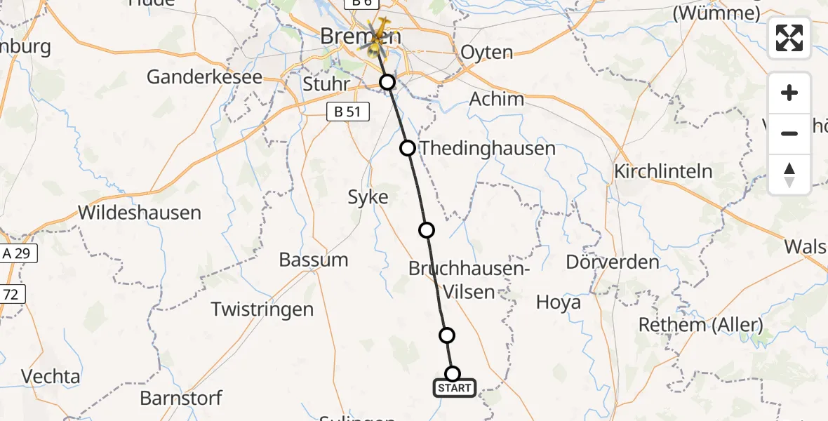 Flugroute Rettungshubschrauber Staffhorst - Bremen, 17 April 2026, 06:17
