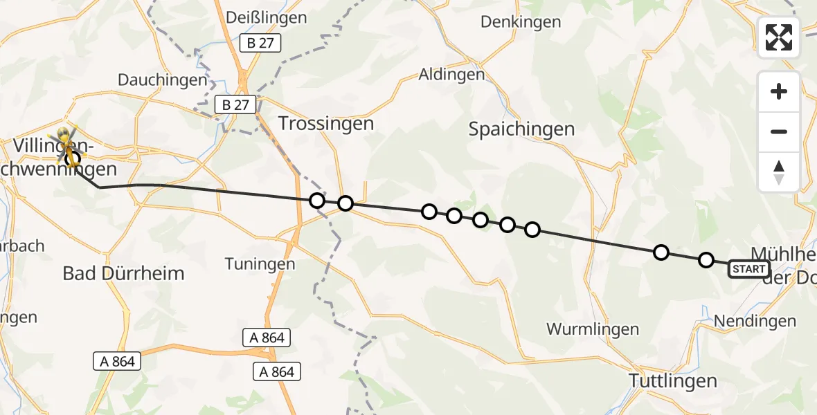 Flugroute Rettungshubschrauber Mühlheim an der Donau - DRF Air Rescue Station Villingen-Schwenningen Hubschrauberlandeplatz (Christoph 11), 17 April 2026, 06:21