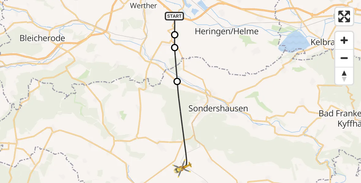 Flugroute Rettungshubschrauber Nordhausen - Sondershausen, 17 April 2026, 06:27