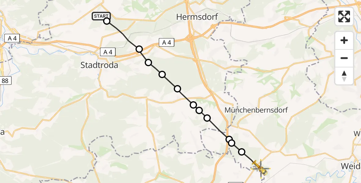 Flugroute Rettungshubschrauber Schöngleina - Harth-Pöllnitz, 17 April 2026, 06:30