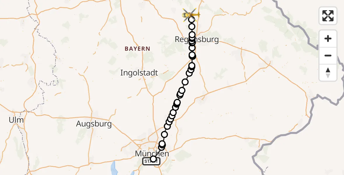 Flugroute Rettungshubschrauber Perlacher Forst - Burglengenfeld, 17 April 2026, 06:45