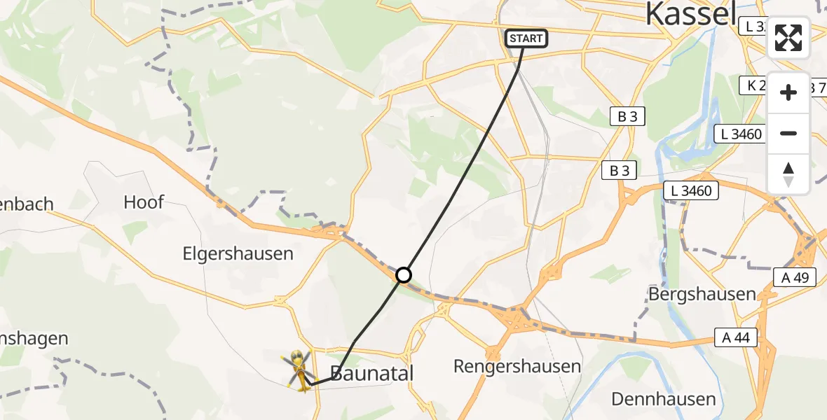 Flugroute Rettungshubschrauber Kassel - Baunatal, 17 April 2026, 07:04