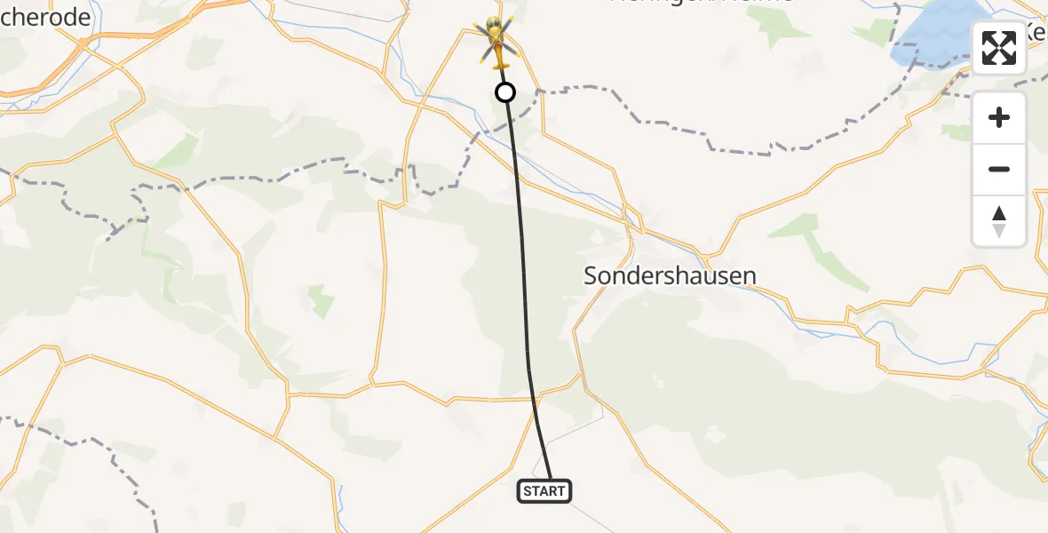 Flugroute Rettungshubschrauber Sondershausen - Kleinfurra, 17 April 2026, 07:07