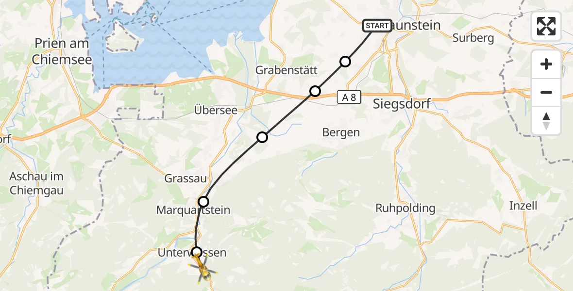 Flugroute Rettungshubschrauber Traunstein - Unterwössen, 17 April 2026, 07:09