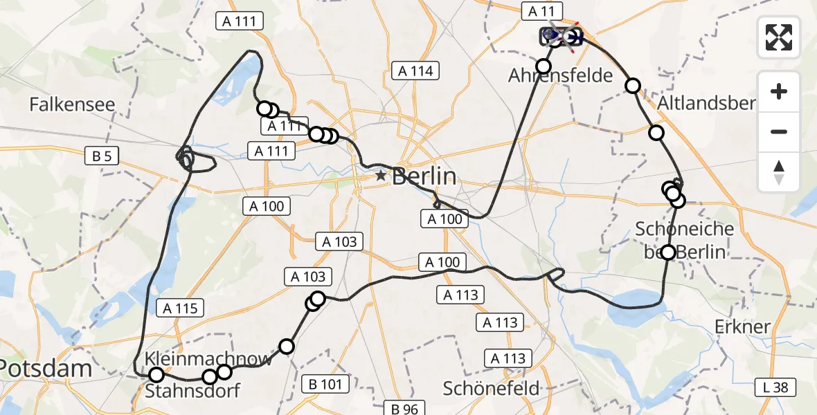 Flugroute Polizeihubschrauber Ahrensfelde Hubschrauberlandeplatz - Ahrensfelde Hubschrauberlandeplatz, 17 April 2026, 07:11