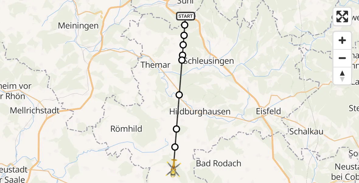 Flugroute Rettungshubschrauber Suhl - Westhausen, 17 April 2026, 07:16