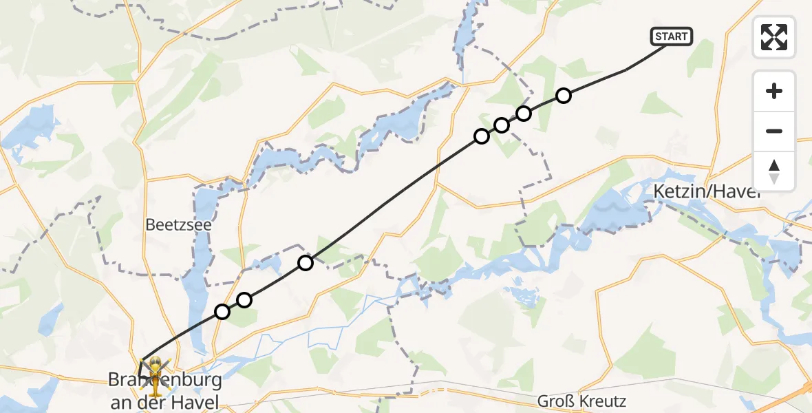 Flugroute Rettungshubschrauber Ketzin/Havel - Brandenburg an der Havel, 17 April 2026, 07:23