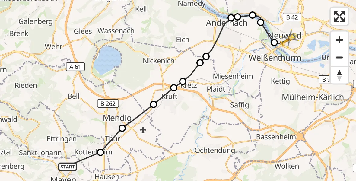 Flugroute Ambulanzhubschrauber Mayen - Neuwied, 17 April 2026, 07:26