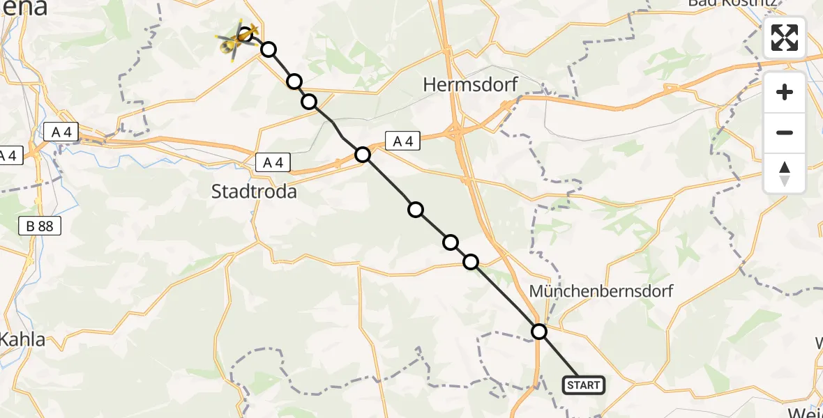 Flugroute Rettungshubschrauber Harth-Pöllnitz - Jena-Schöngleina Flugplatz, 17 April 2026, 07:28