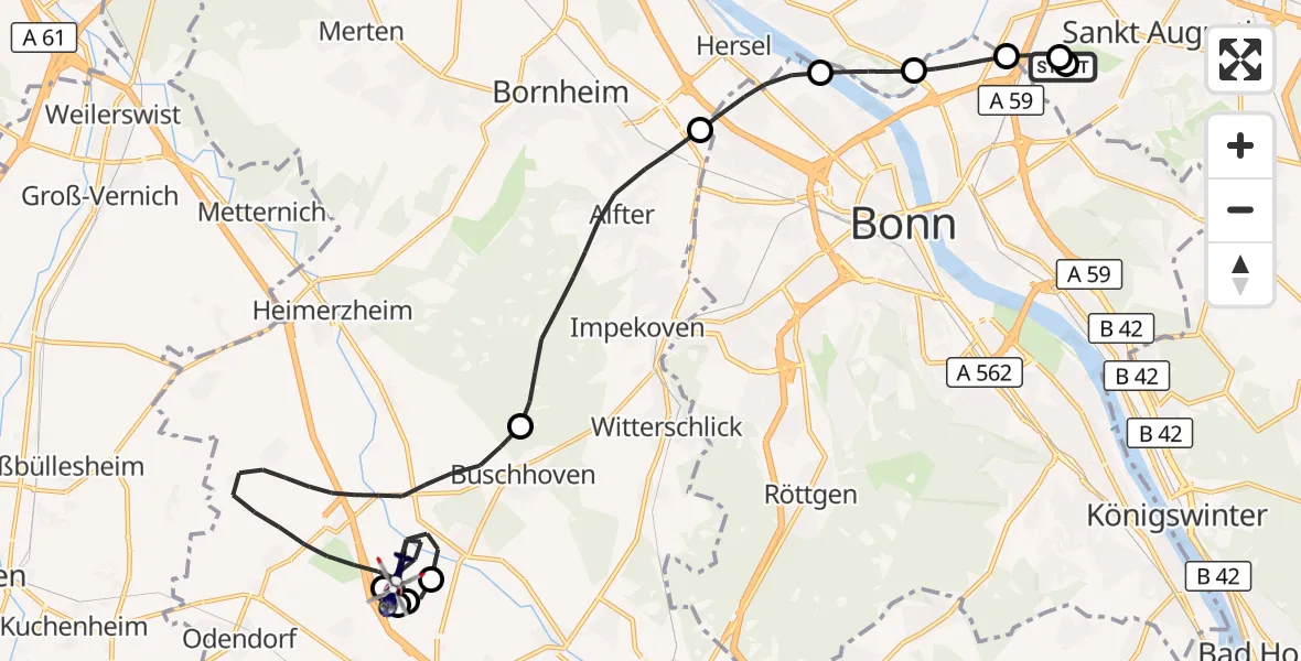 Flugroute Polizeihubschrauber Sankt Augustin - Swisttal, 17 April 2026, 07:29