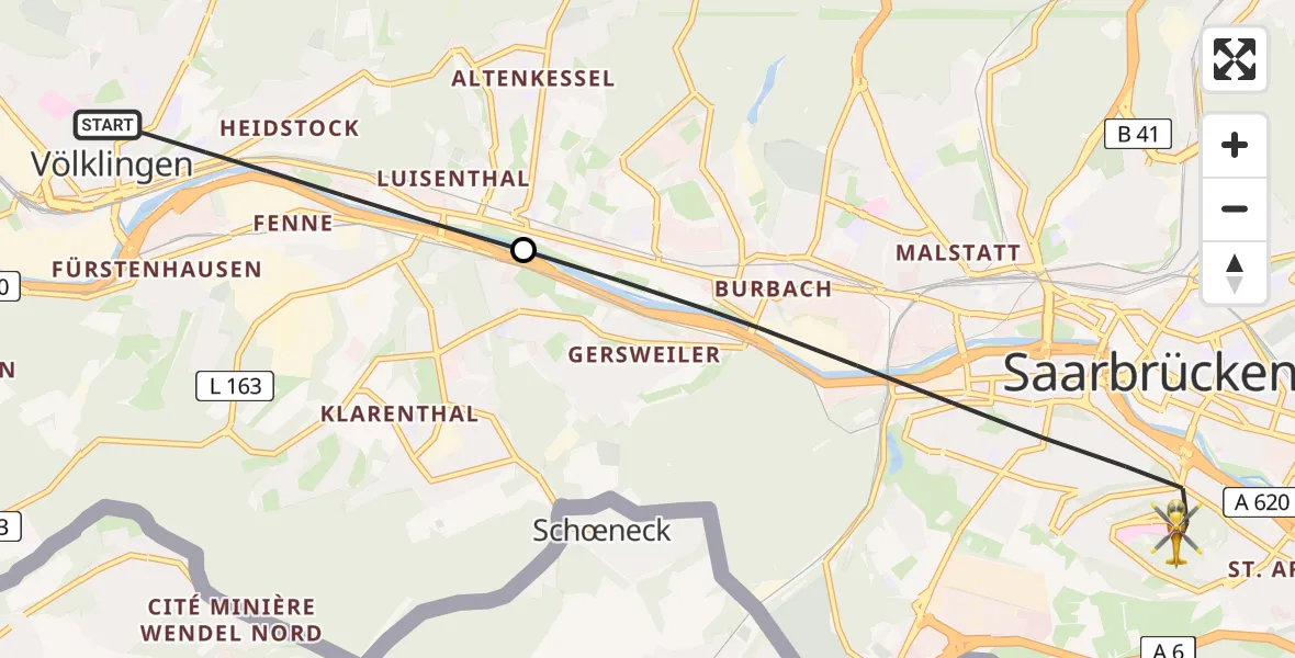 Flugroute Rettungshubschrauber Völklingen - Saarbrücken, 17 April 2026, 07:31