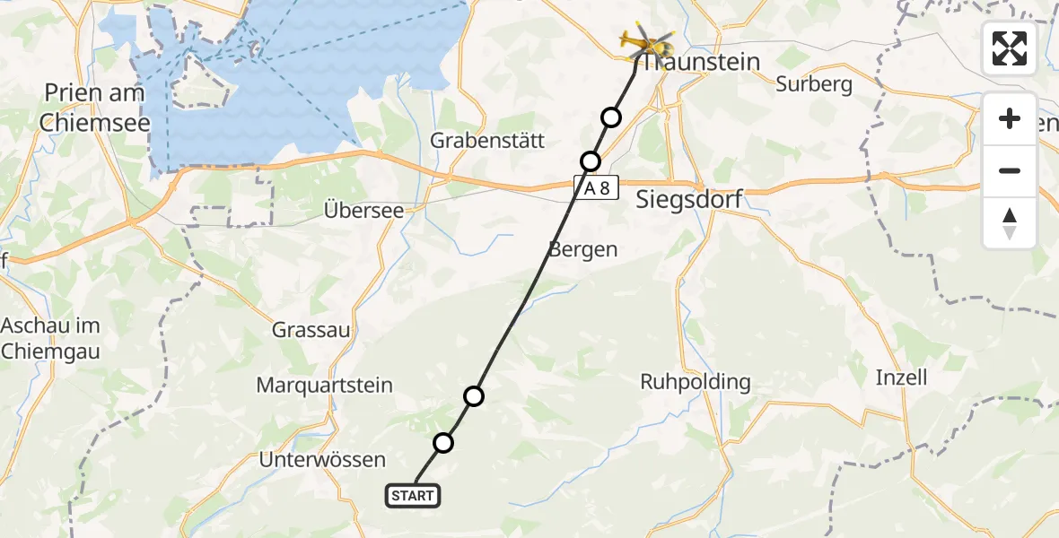 Flugroute Rettungshubschrauber Unterwössen - Traunstein, 17 April 2026, 07:36