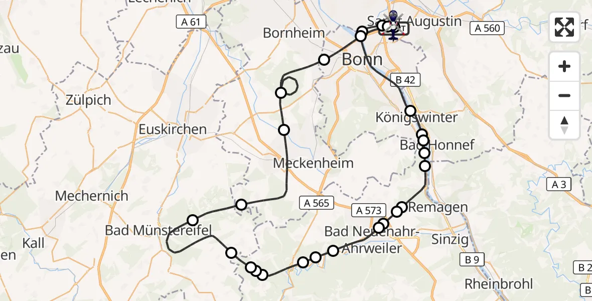 Flugroute Polizeihubschrauber Sankt Augustin - Sankt Augustin, 17 April 2026, 07:44