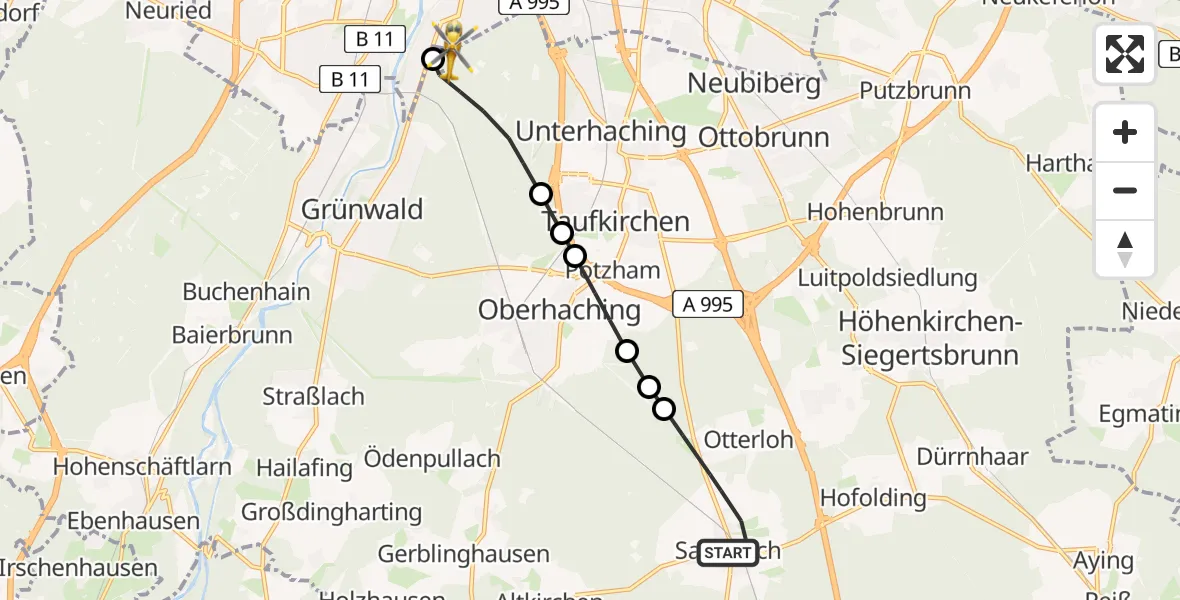 Flugroute Rettungshubschrauber Sauerlach - ADAC Air Rescue Center Hubschrauberlandeplatz (Christoph 1), 17 April 2026, 07:52