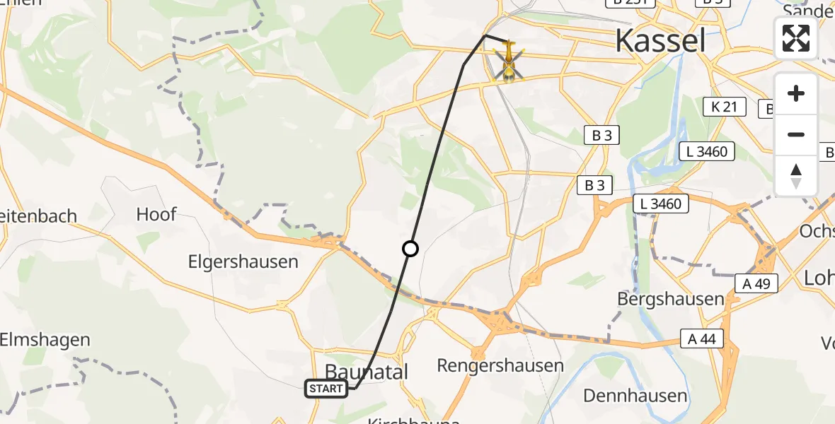 Flugroute Rettungshubschrauber Baunatal - Kassel, 17 April 2026, 07:54