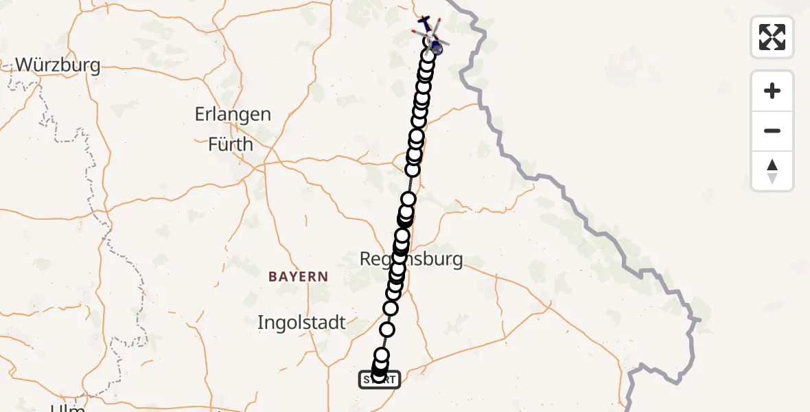 Flugroute Polizeihubschrauber Enghausen Hubschrauberlandeplatz - Wiesau, 17 April 2026, 07:55