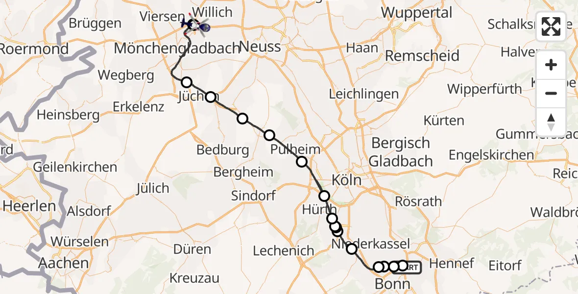 Flugroute Polizeihubschrauber Sankt Augustin - Mönchengladbach Flughafen, 17 April 2026, 08:03