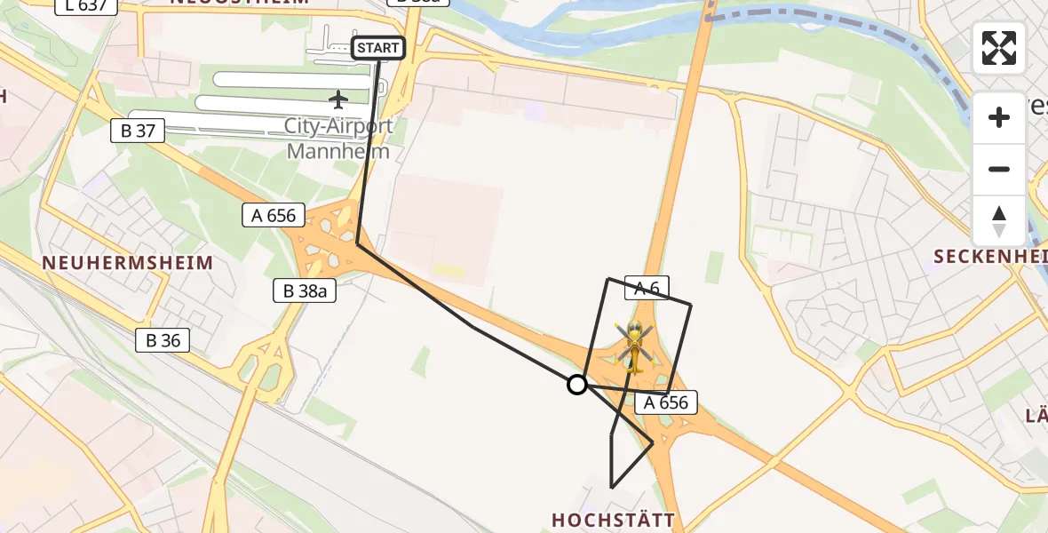 Flugroute Rettungshubschrauber Mannheim-City Flughafen - Mannheim, 17 April 2026, 08:05