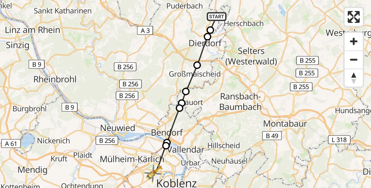 Flugroute Rettungshubschrauber Dierdorf - Koblenz, 17 April 2026, 08:08