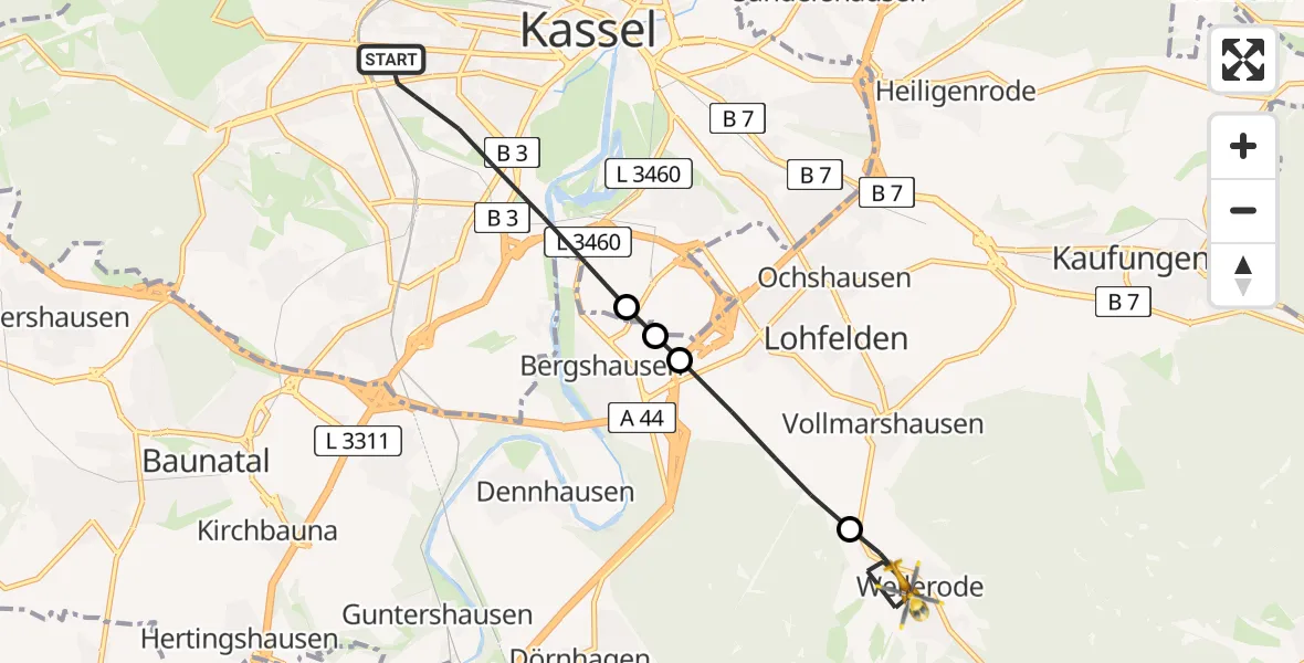 Flugroute Rettungshubschrauber Kassel - Söhrewald, 17 April 2026, 08:17