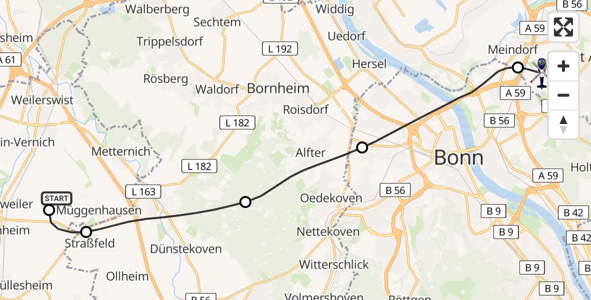 Flugroute Polizeihubschrauber Weilerswist UL - Sankt Augustin, 17 April 2026, 08:19
